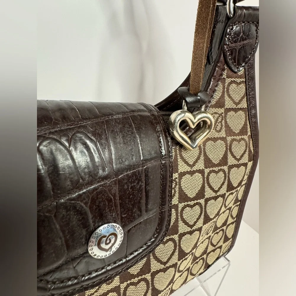 💖#163 Brighton Heart Signature Jacquard & Croc Embossed Leather Shoulder Bag
